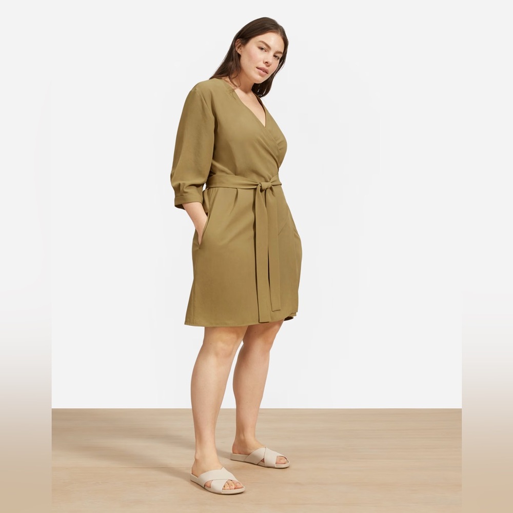 Women’s Olive Wrap Dress with Tie Waist